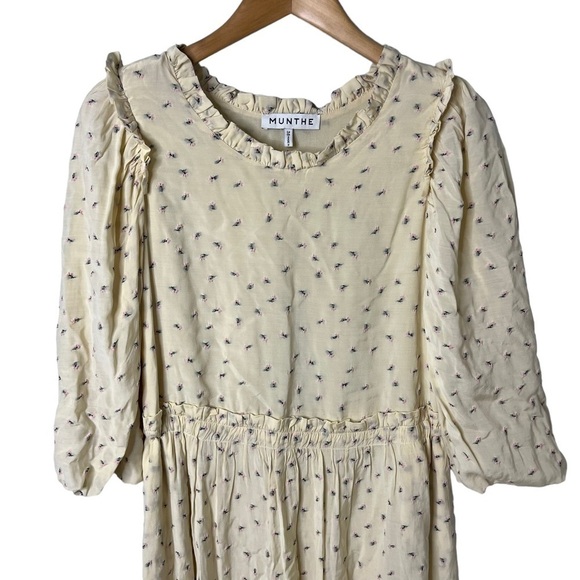 Munthe Curtis Floral Midi Dress Cream Size 38 Back Cutout Ruffle Trim - Picture 4 of 13